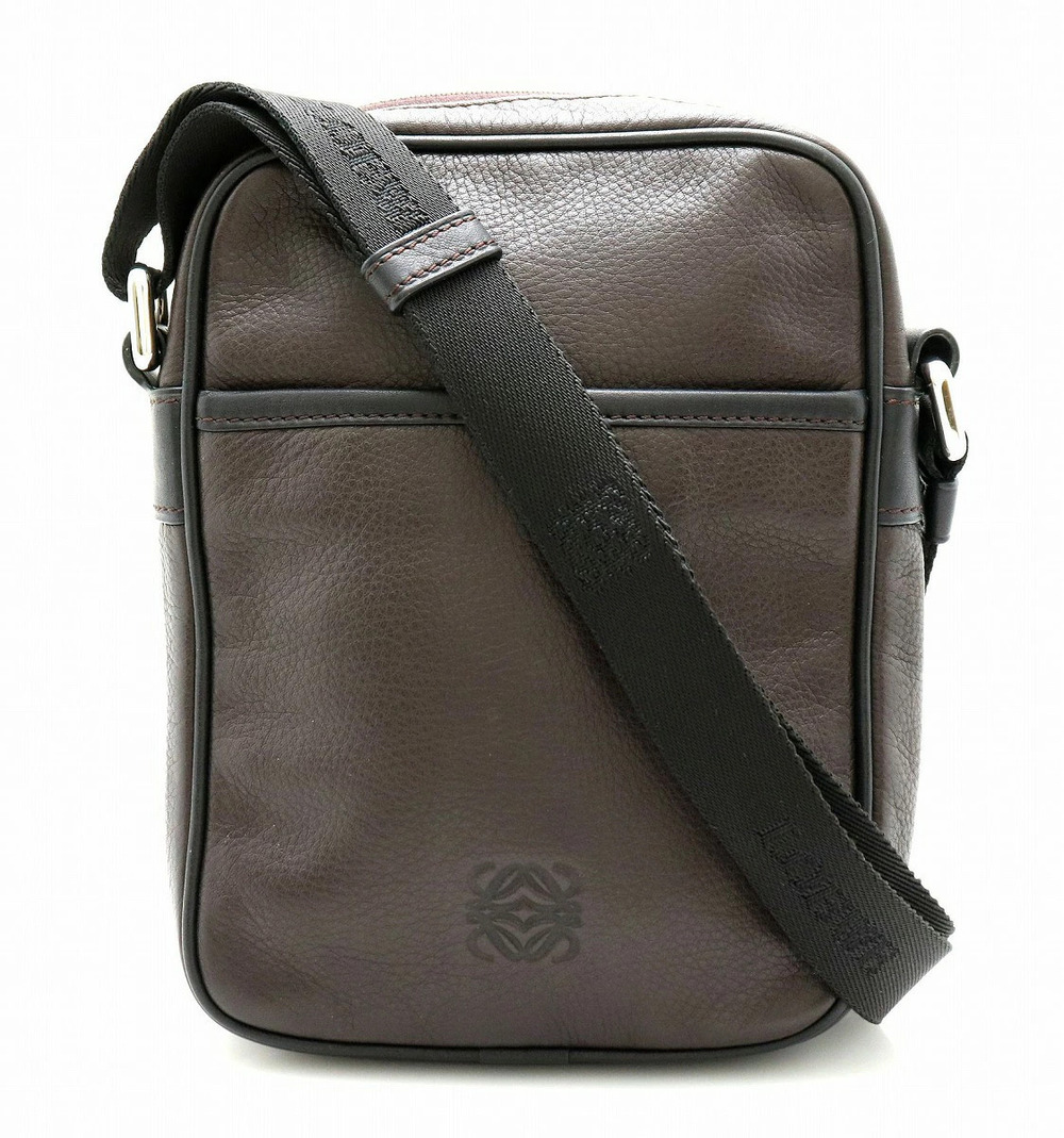 Loewe Anagram Leather Crossbody Bag Shoulder Dark Brown Black